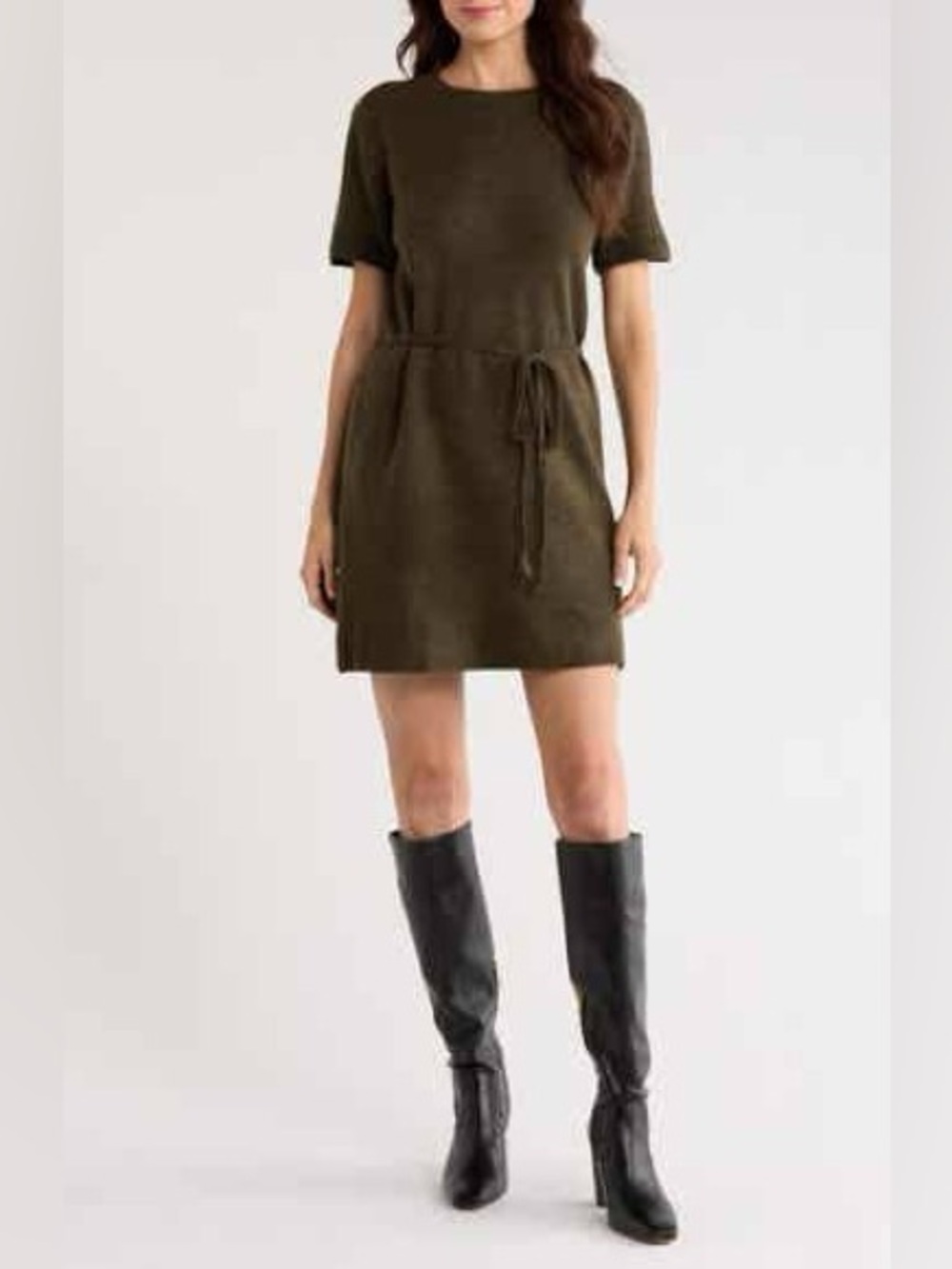 Halogen Short Sleeve Tie Waist Sweater Dress